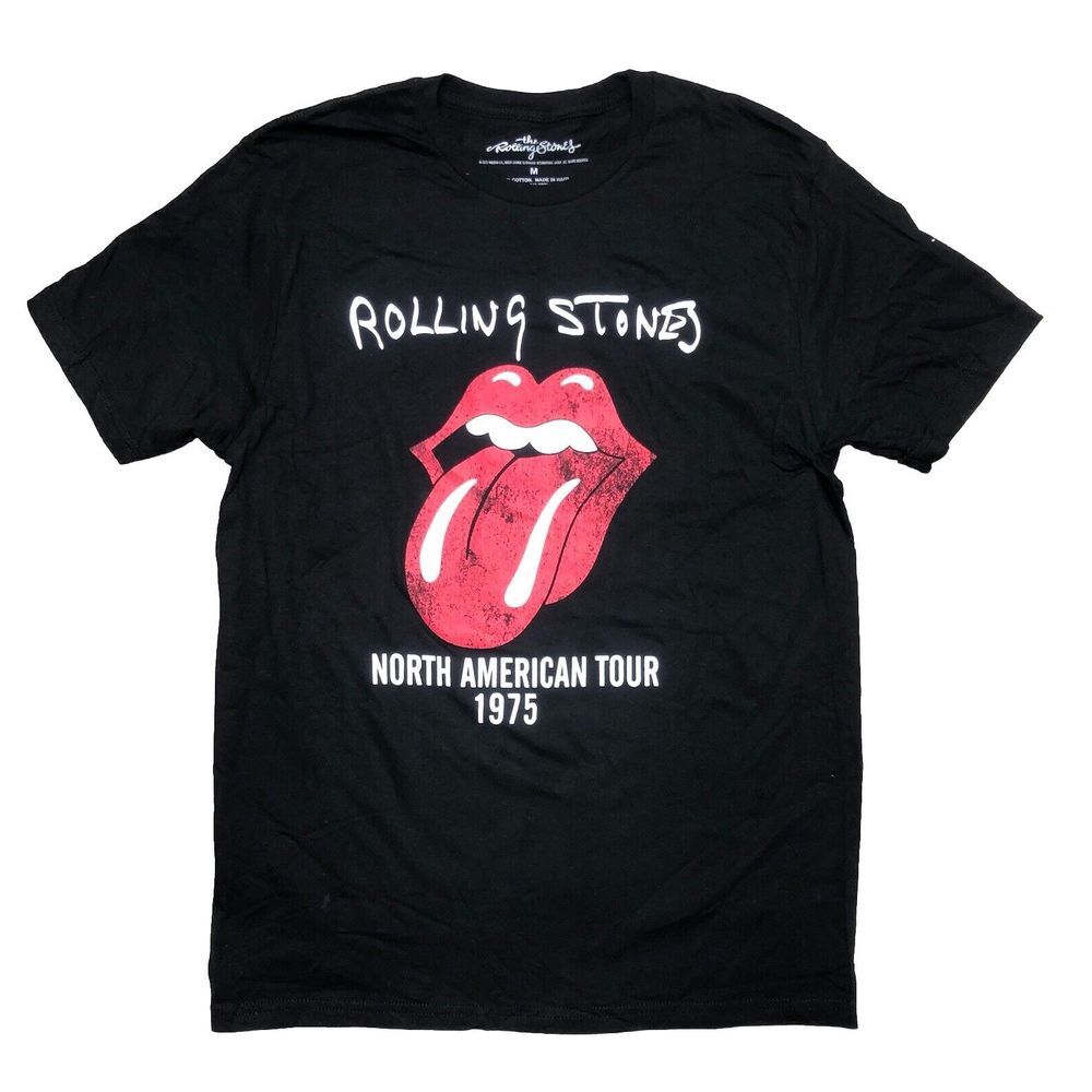 The Rolling Stones North American Tour 1975‎ Signature Logo T Shirt Black M NEW